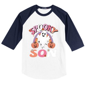 Family Retro Spooky Son Groovy Retro Halloween Ghost Pumpkin Costume Gift Baseball Sleeve Shirt