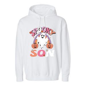 Family Retro Spooky Son Groovy Retro Halloween Ghost Pumpkin Costume Gift Garment-Dyed Fleece Hoodie