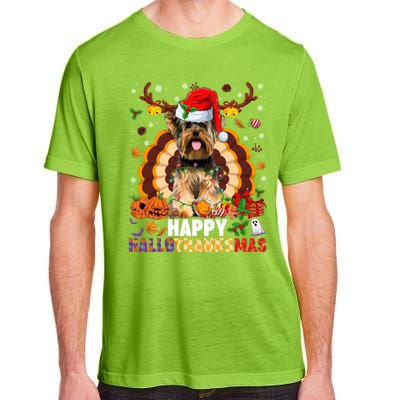 Funny Reindeer Santa Turkey Yorkie Dog Happy Hallothanksmas Gift Adult ChromaSoft Performance T-Shirt