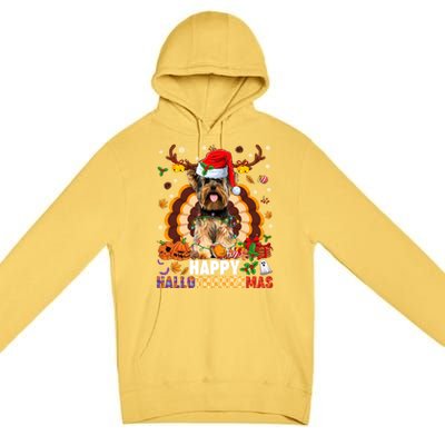 Funny Reindeer Santa Turkey Yorkie Dog Happy Hallothanksmas Gift Premium Pullover Hoodie