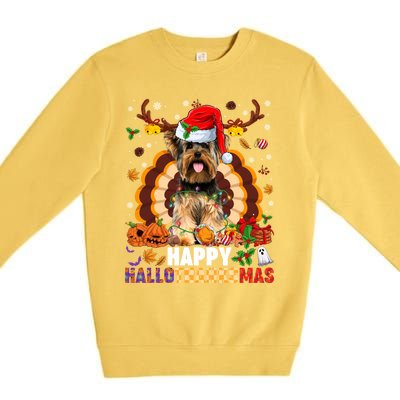 Funny Reindeer Santa Turkey Yorkie Dog Happy Hallothanksmas Gift Premium Crewneck Sweatshirt