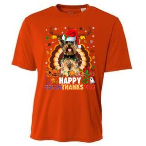 Funny Reindeer Santa Turkey Yorkie Dog Happy Hallothanksmas Gift Cooling Performance Crew T-Shirt