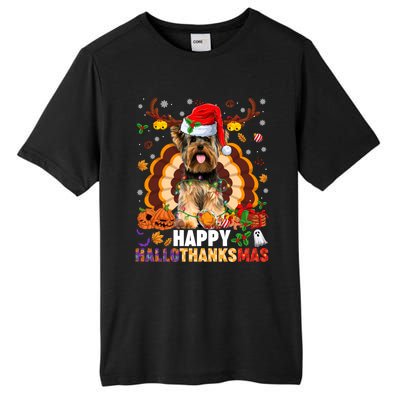 Funny Reindeer Santa Turkey Yorkie Dog Happy Hallothanksmas Gift Tall Fusion ChromaSoft Performance T-Shirt