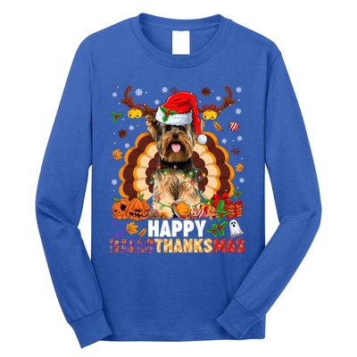 Funny Reindeer Santa Turkey Yorkie Dog Happy Hallothanksmas Gift Long Sleeve Shirt