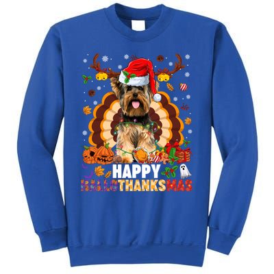 Funny Reindeer Santa Turkey Yorkie Dog Happy Hallothanksmas Gift Sweatshirt