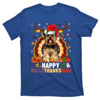 Funny Reindeer Santa Turkey Yorkie Dog Happy Hallothanksmas Gift T-Shirt