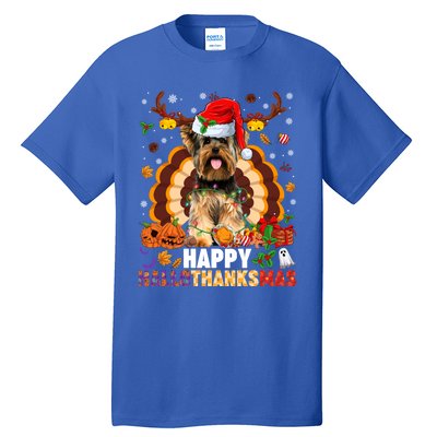 Funny Reindeer Santa Turkey Yorkie Dog Happy Hallothanksmas Gift Tall T-Shirt