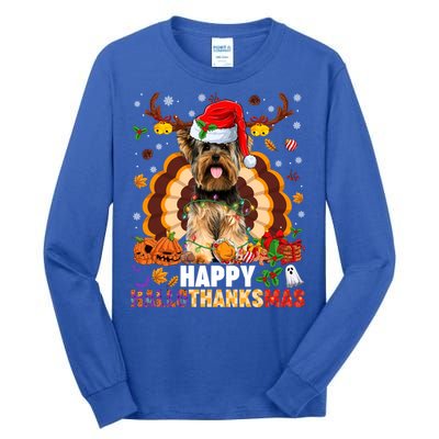 Funny Reindeer Santa Turkey Yorkie Dog Happy Hallothanksmas Gift Tall Long Sleeve T-Shirt