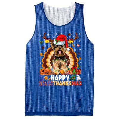 Funny Reindeer Santa Turkey Yorkie Dog Happy Hallothanksmas Gift Mesh Reversible Basketball Jersey Tank