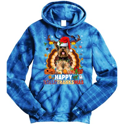 Funny Reindeer Santa Turkey Yorkie Dog Happy Hallothanksmas Gift Tie Dye Hoodie