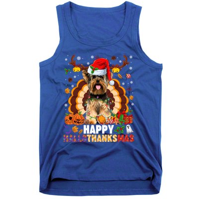 Funny Reindeer Santa Turkey Yorkie Dog Happy Hallothanksmas Gift Tank Top