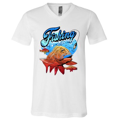 Fishing Red Snapper V-Neck T-Shirt