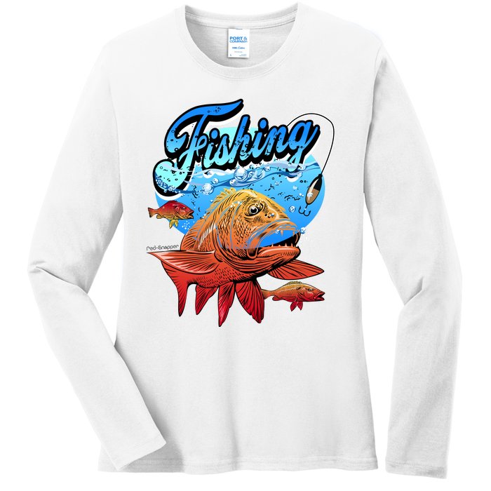 Fishing Red Snapper Ladies Long Sleeve Shirt