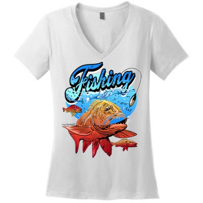 Fishing Red Snapper Women's V-Neck T-Shirt