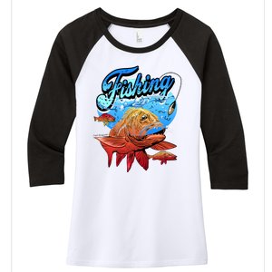 Fishing Red Snapper Women's Tri-Blend 3/4-Sleeve Raglan Shirt