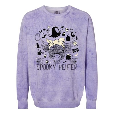 Funny Retro Spooky Heifer Scary Halloween Cow Costume Women Colorblast Crewneck Sweatshirt