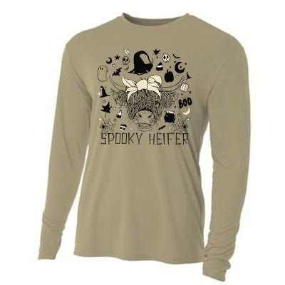 Funny Retro Spooky Heifer Scary Halloween Cow Costume Women Cooling Performance Long Sleeve Crew