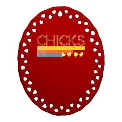 Funny Retro Striped Easter Chicks Chick Baby Chicken Ceramic Oval Ornament