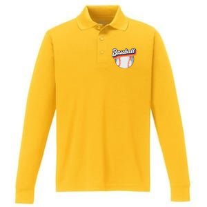 Fun Retro Style Baseball for Baseball Fans Performance Long Sleeve Polo