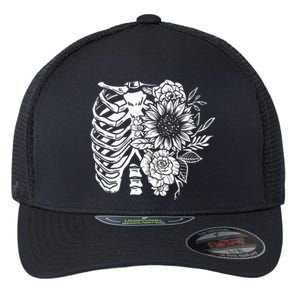 Floral Ribcage Skeleton Flexfit Unipanel Trucker Cap