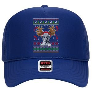 Funny Reindeer Sphynx Cat Xmas Lights Ugly Christmas Sweater Gift High Crown Mesh Back Trucker Hat