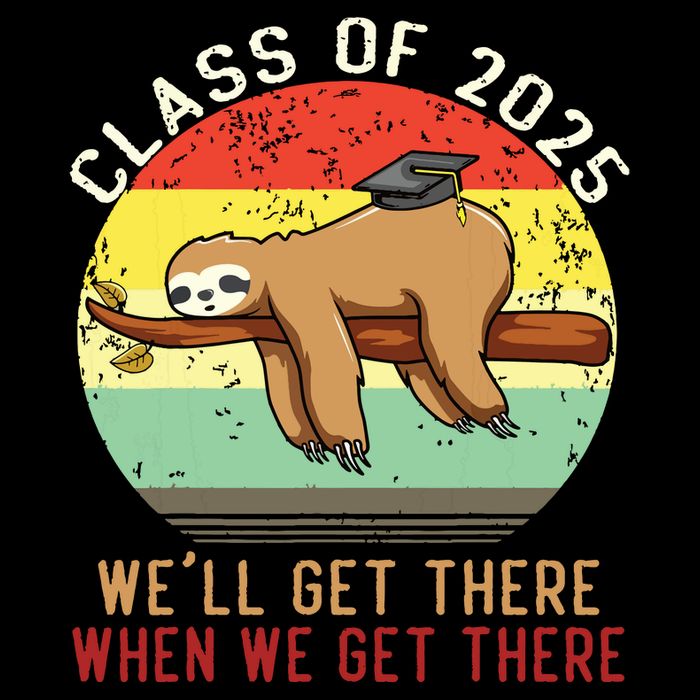 Funny Retro Senior Class Of 2025 Sloth Cap Graduation Gifts Stripe Pom Pom Beanie