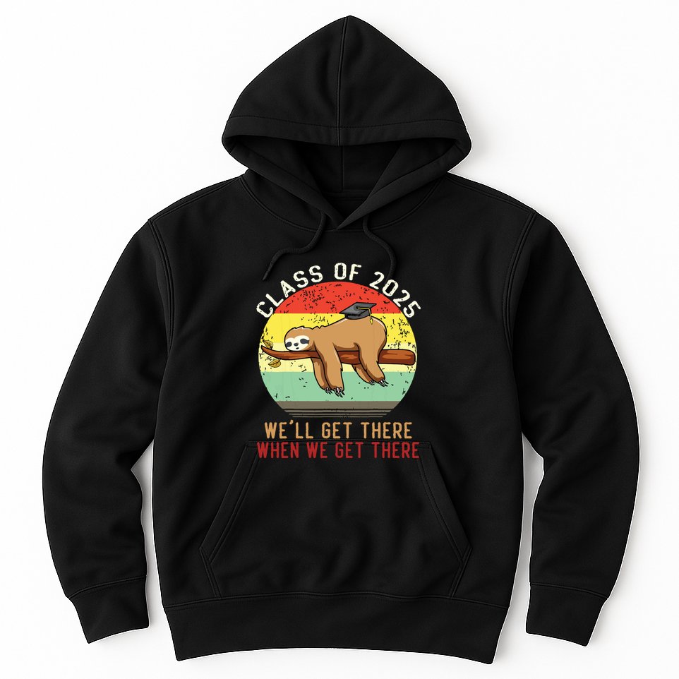 Funny Retro Senior Class Of 2025 Sloth Cap Graduation Gifts Hoodie