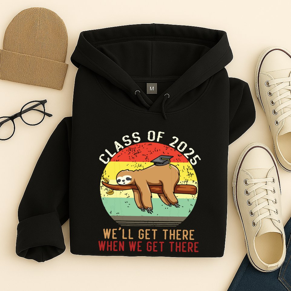 Funny Retro Senior Class Of 2025 Sloth Cap Graduation Gifts Hoodie