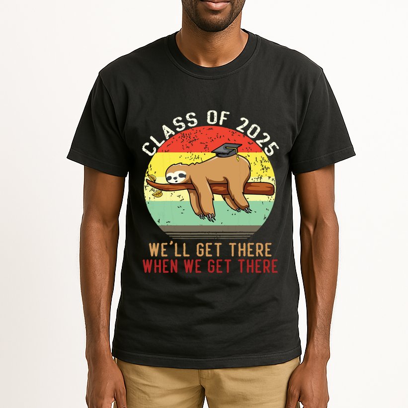 Funny Retro Senior Class Of 2025 Sloth Cap Graduation Gifts Tall T-Shirt