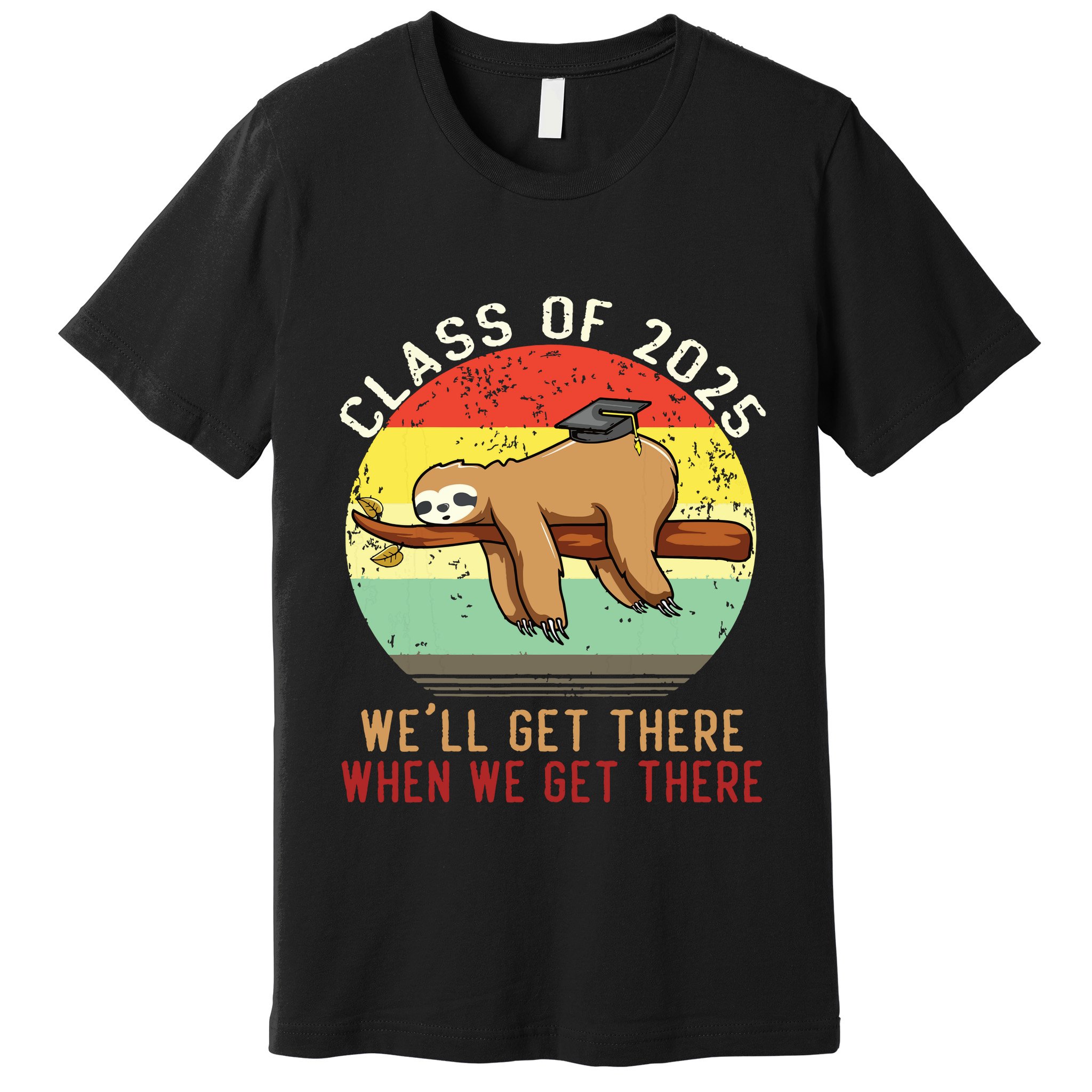 Funny Retro Senior Class Of 2025 Sloth Cap Graduation Gifts Premium T-Shirt