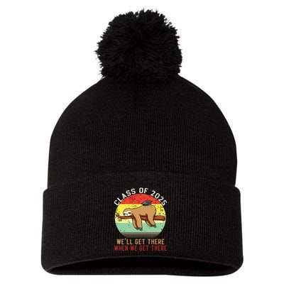 Funny Retro Senior Class Of 2025 Sloth Cap Graduation Gifts Pom Pom 12in Knit Beanie