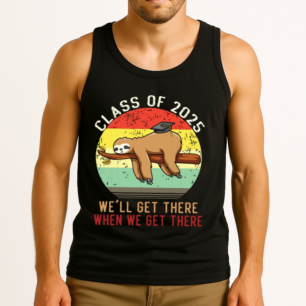 Funny Retro Senior Class Of 2025 Sloth Cap Graduation Gifts Tank Top