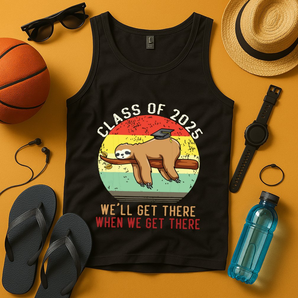 Funny Retro Senior Class Of 2025 Sloth Cap Graduation Gifts Tank Top