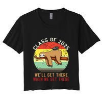 Funny Retro Senior Class Of 2025 Sloth Cap Graduation Gifts Women's Crop Top Tee