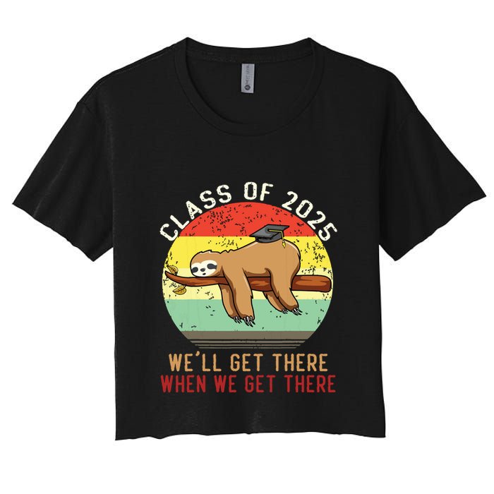 Funny Retro Senior Class Of 2025 Sloth Cap Graduation Gifts Women's Crop Top Tee