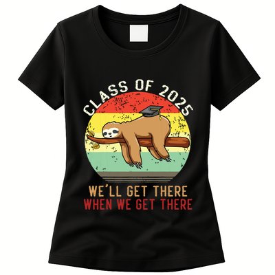 Funny Retro Senior Class Of 2025 Sloth Cap Graduation Gifts Womens T-Shirt