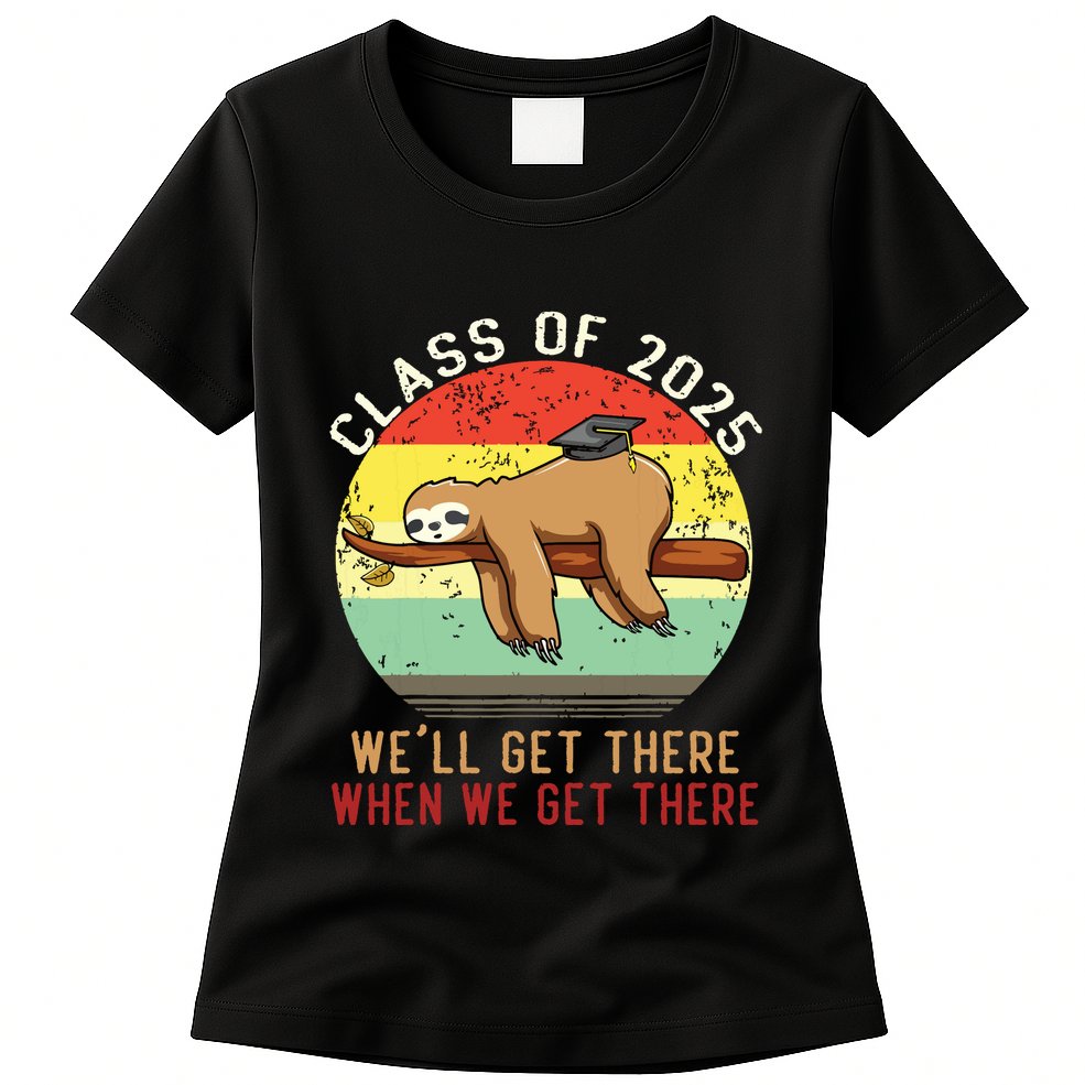 Funny Retro Senior Class Of 2025 Sloth Cap Graduation Gifts Womens T-Shirt