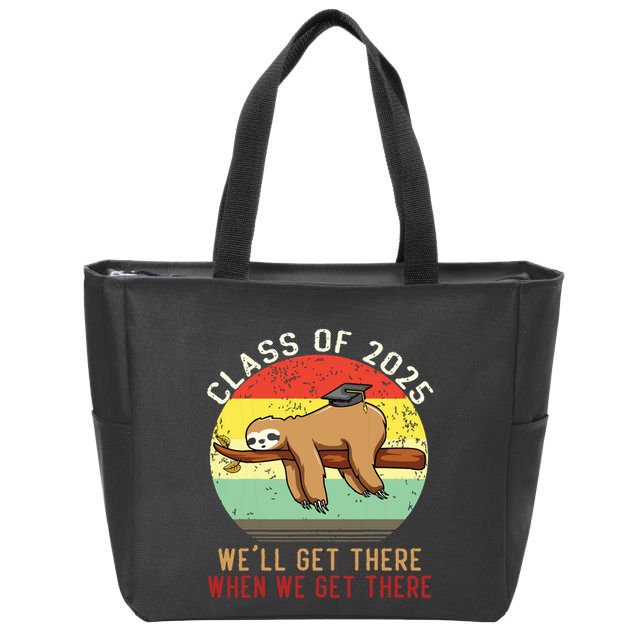 Funny Retro Senior Class Of 2025 Sloth Cap Graduation Gifts Zip Tote Bag