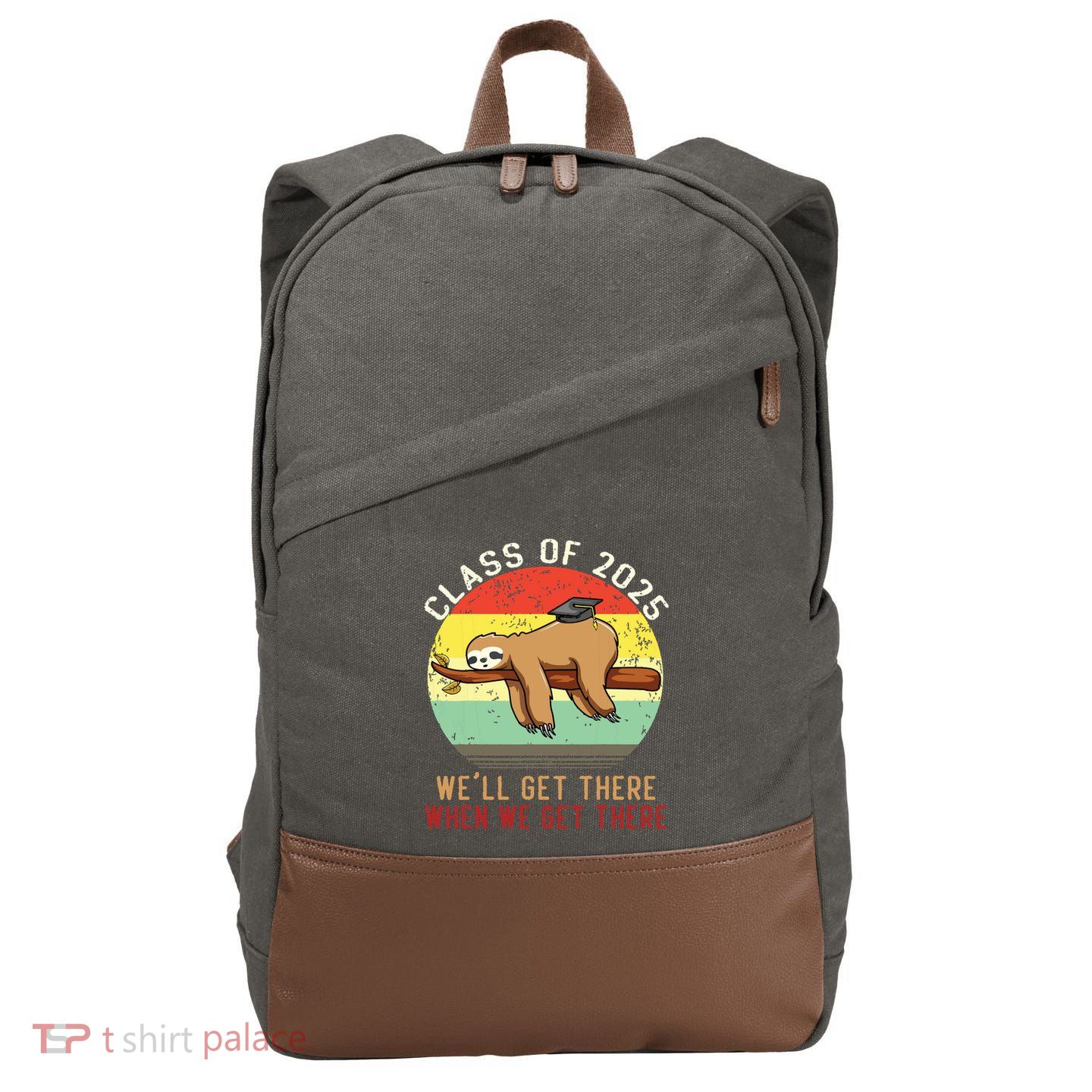 Funny Retro Senior Class Of 2025 Sloth Cap Graduation Gifts Cotton Canvas Backpack