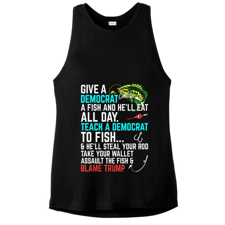 Funny Republican Saying Teach A Democrat Fish Conservative Gift Ladies PosiCharge Tri-Blend Wicking Tank