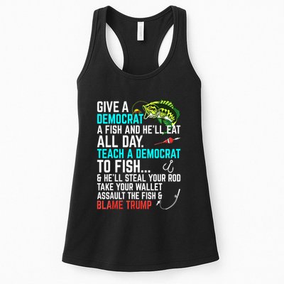 Funny Republican Saying Teach A Democrat Fish Conservative Gift Womens Tank Top
