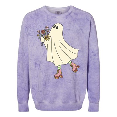 Floral Roller Skating Ghost Colorblast Crewneck Sweatshirt