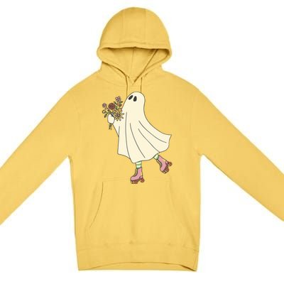 Floral Roller Skating Ghost Premium Pullover Hoodie