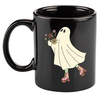 Floral Roller Skating Ghost 11oz C Handle Ceramic Mug