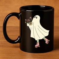 Floral Roller Skating Ghost 11oz C Handle Ceramic Mug