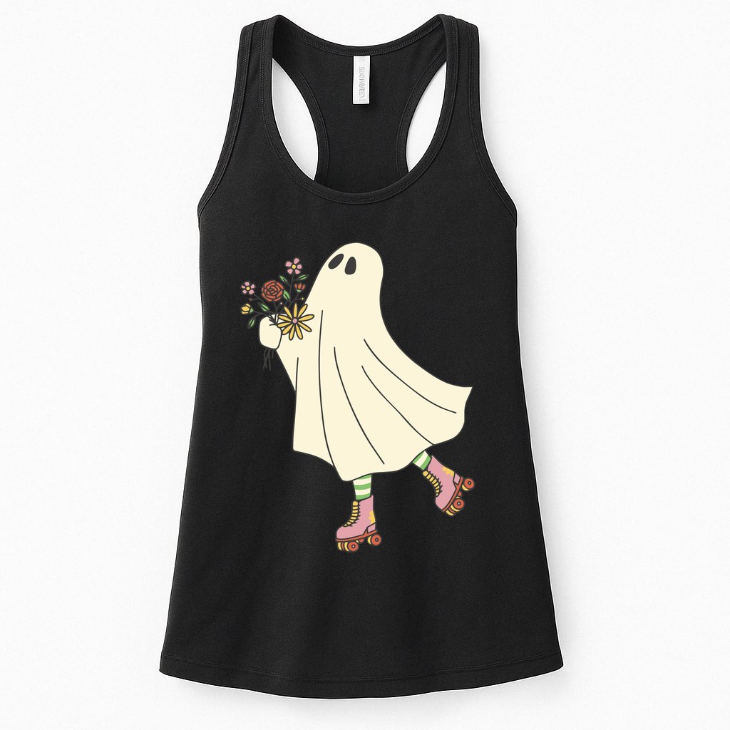 Floral Roller Skating Ghost Womens Tank Top