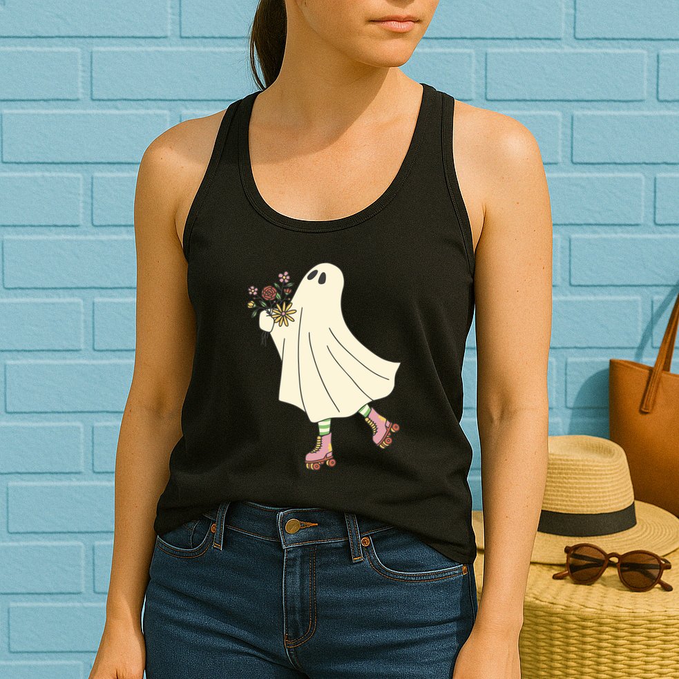 Floral Roller Skating Ghost Womens Tank Top