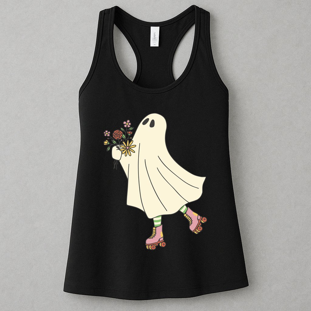 Floral Roller Skating Ghost Womens Tank Top