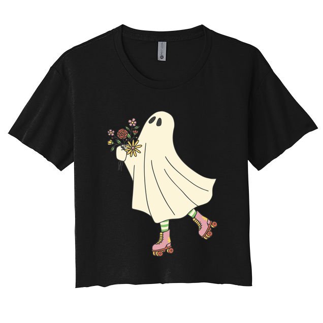 Floral Roller Skating Ghost Crop Top