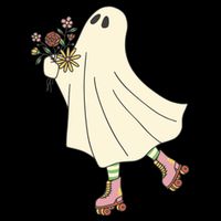 Floral Roller Skating Ghost Zip Tote Bag